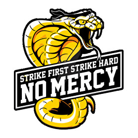 Cobra Kai STRIKE FIRST STRIKE HARD NO MERCY-Férfi V-nyakú póló