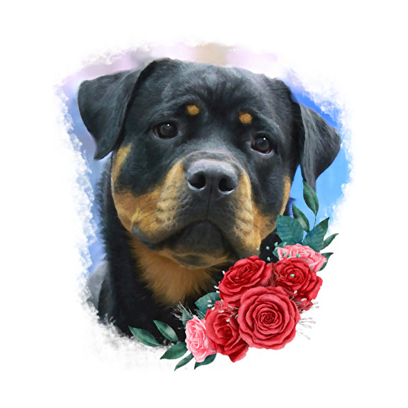 Rottweiler virággal-Férfi V-nyakú póló