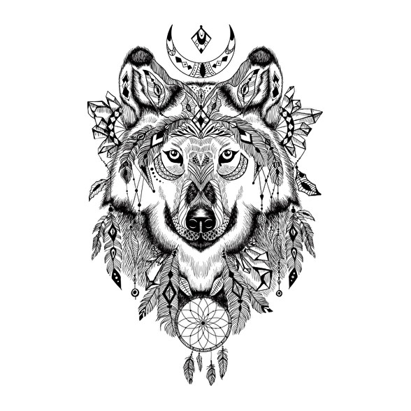 Wolf Tattoo drawing-Férfi V-nyakú póló