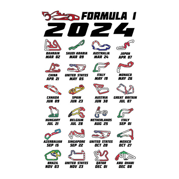 Formula 1 - 2024 versenynaptár (fekete)-Női kapucnis pulóver