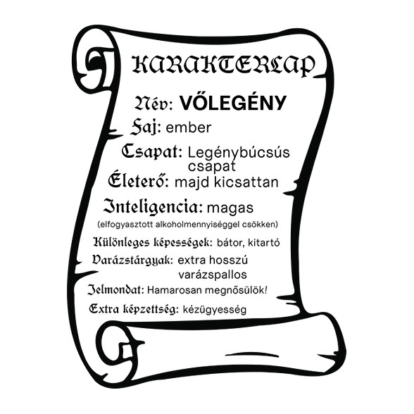 Vőlegény karakterlap-Kitűző, hűtőmágnes