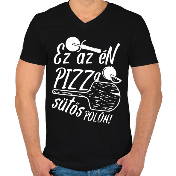 Pizza sütős pólóm-Férfi V-nyakú póló