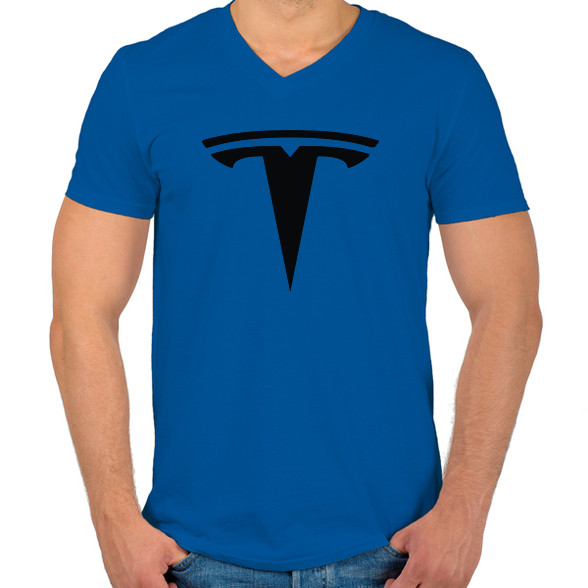 TESLA logo fekete-Férfi V-nyakú póló