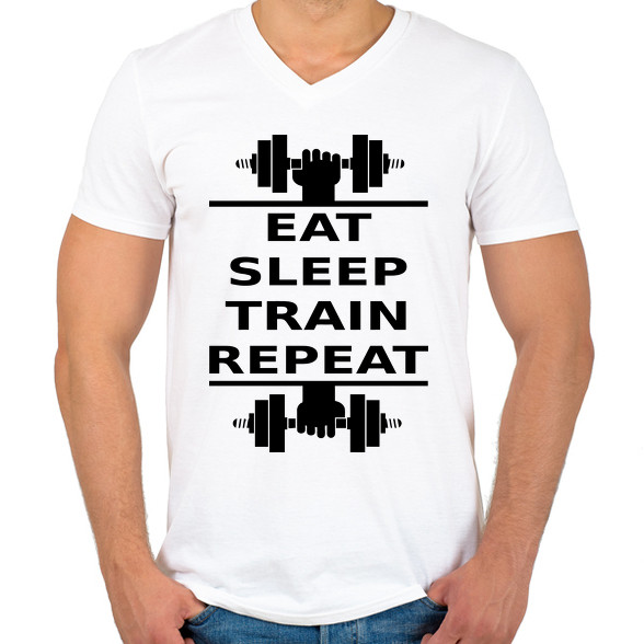 EAT SLEEP TRAIN REPEAT-Férfi V-nyakú póló