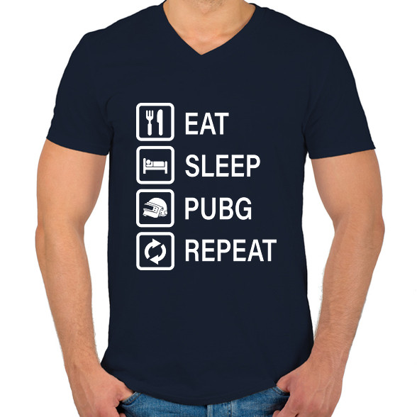 Eat Sleep PUBG Repeat - Fehér-Férfi V-nyakú póló