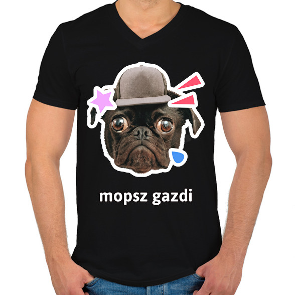 mopsz gazdi 2-Férfi V-nyakú póló