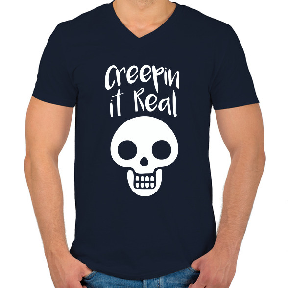 Creepin It Real Skull-Férfi V-nyakú póló