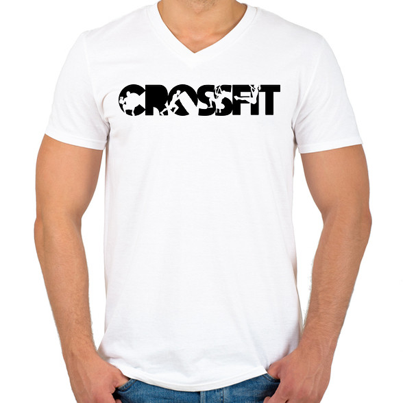 Crossfit fekete-Férfi V-nyakú póló