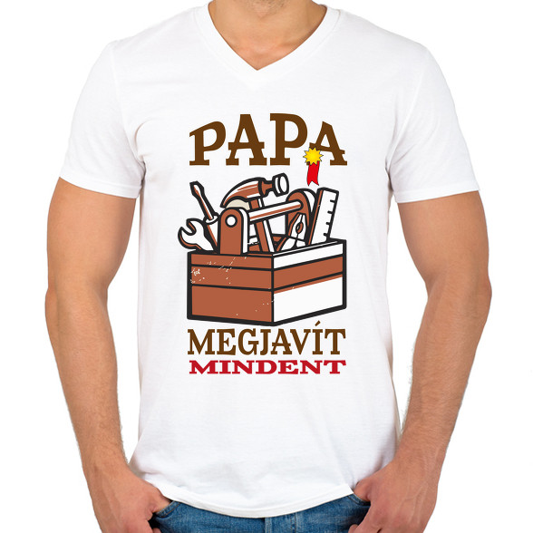 Papa megjavít mindent-Férfi V-nyakú póló