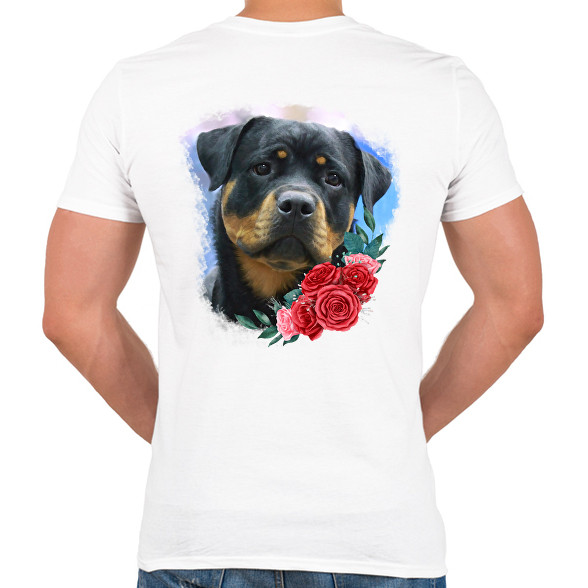 Rottweiler virággal-Férfi V-nyakú póló