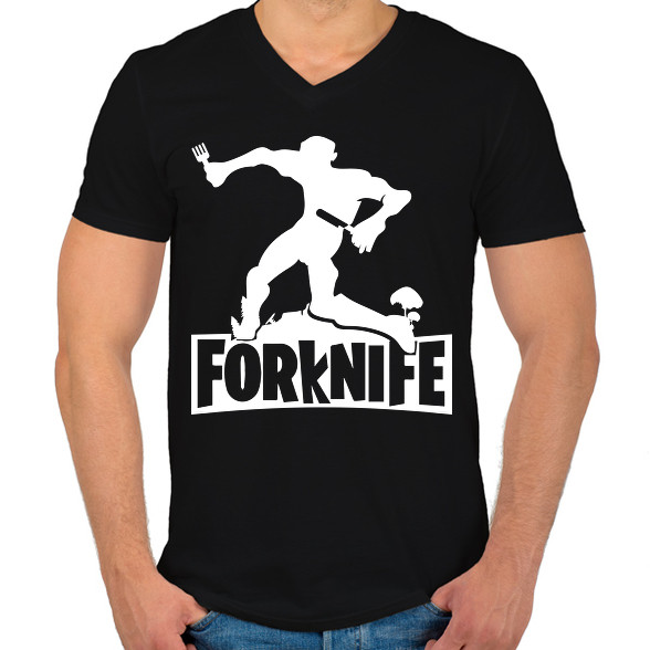 fortnite forknife fehér-Férfi V-nyakú póló