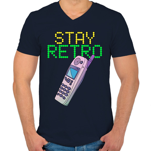 Stay retro Nokia-Férfi V-nyakú póló