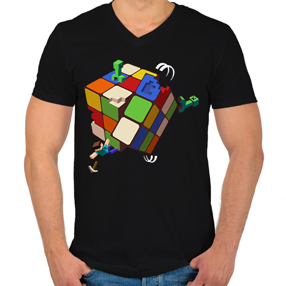 Rubik - Minecraft-Férfi V-nyakú póló