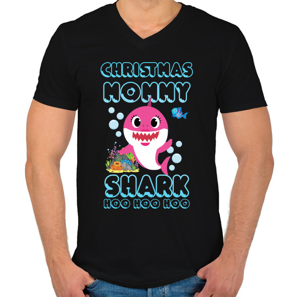 Christmas Mommy Shark-Férfi V-nyakú póló