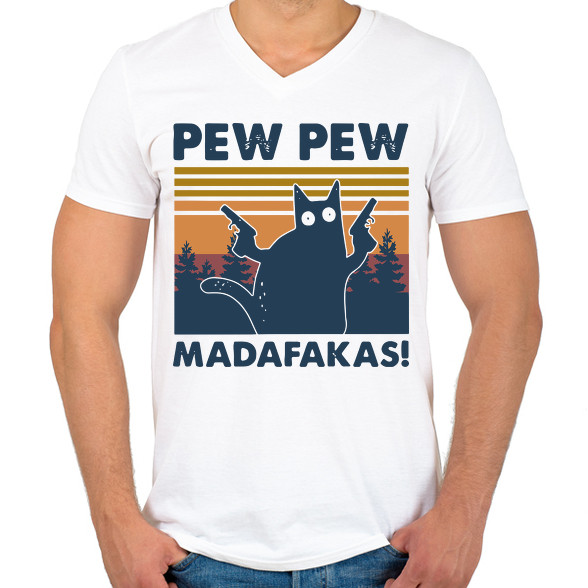 Pew Pew Madafakas cica-Férfi V-nyakú póló