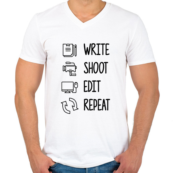 Write, shoot, edit, repeat-Férfi V-nyakú póló