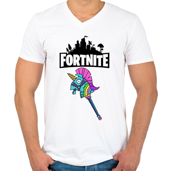 Fortnite Egyszarvú csákány-Férfi V-nyakú póló