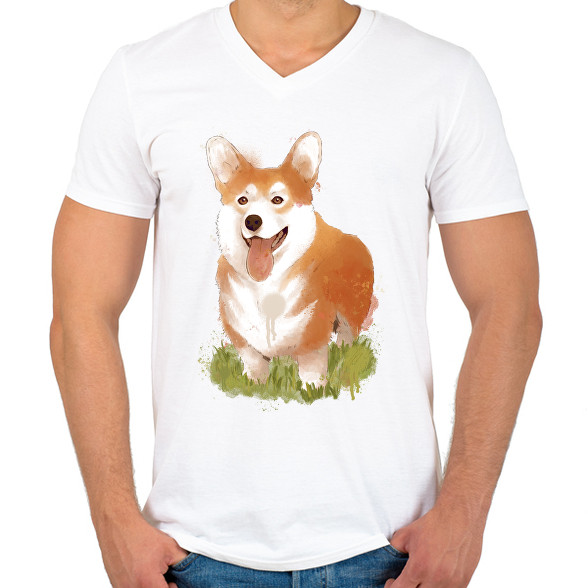 Corgi kutyus-Férfi V-nyakú póló