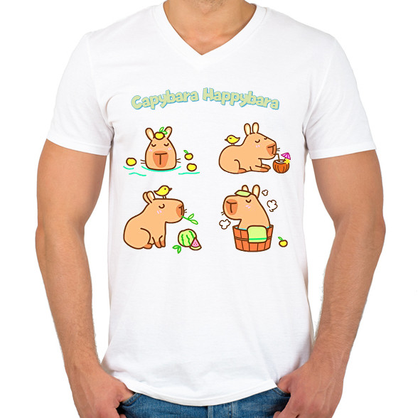 Capybara Happybara-Férfi V-nyakú póló