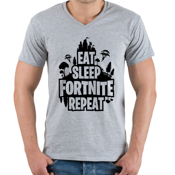 Eat Sleep Fortnite Repeat Style - Fekete-Férfi V-nyakú póló