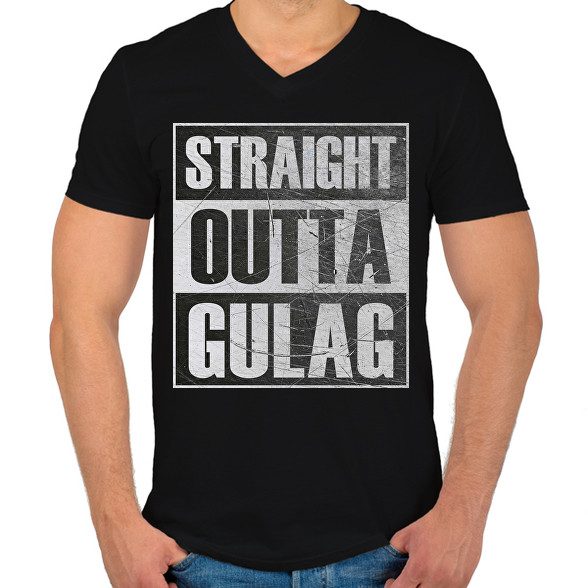 Straight Outta Gulag-Férfi V-nyakú póló