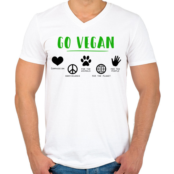 Go vegan-Férfi V-nyakú póló