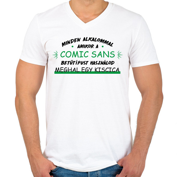 Comic Sans-Férfi V-nyakú póló