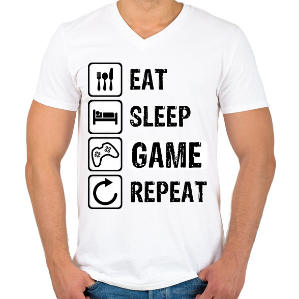 Eat, Sleep, Game, Repeat-Férfi V-nyakú póló