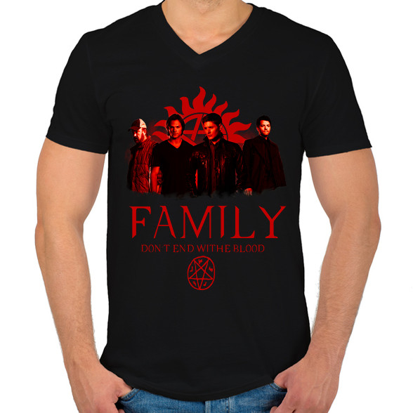 SUPERNATURAL FAMILY RED-Férfi V-nyakú póló