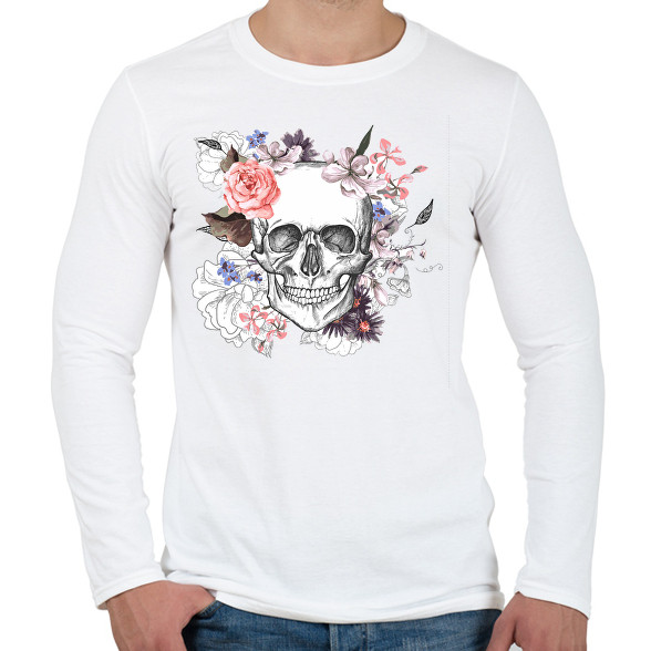 Skull with Flowers-Férfi hosszú ujjú póló