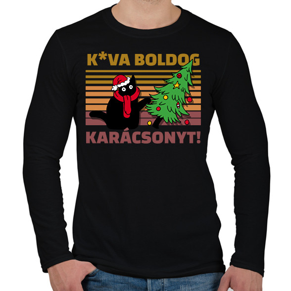 Kva boldog karácsonyt cica-Férfi hosszú ujjú póló