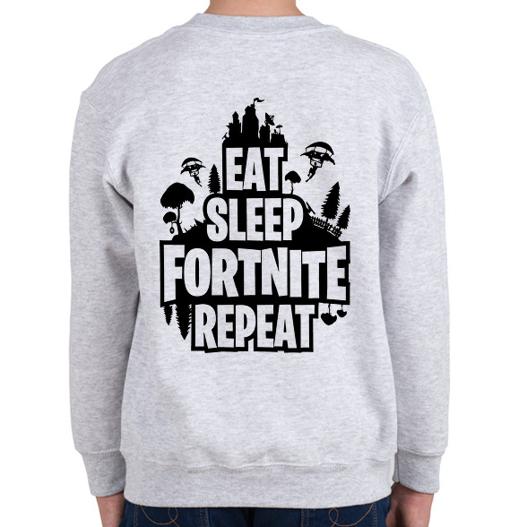 Eat Sleep Fortnite Repeat Style - Fekete-Gyerek pulóver