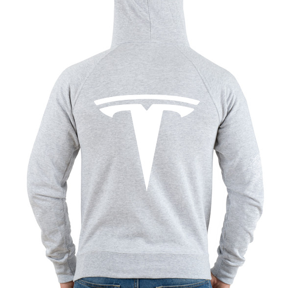 TESLA logo fehér-Férfi kapucnis pulóver