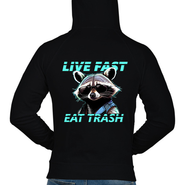 LIVE FAST EAT TRASH-Férfi kapucnis pulóver