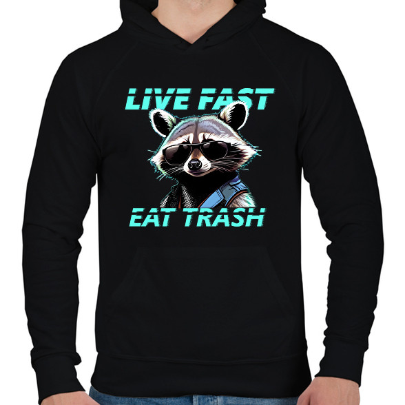 LIVE FAST EAT TRASH-Férfi kapucnis pulóver