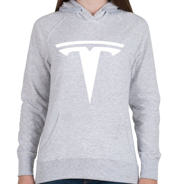 TESLA logo fehér-Női kapucnis pulóver