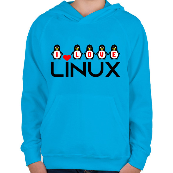 I love linux-Gyerek kapucnis pulóver