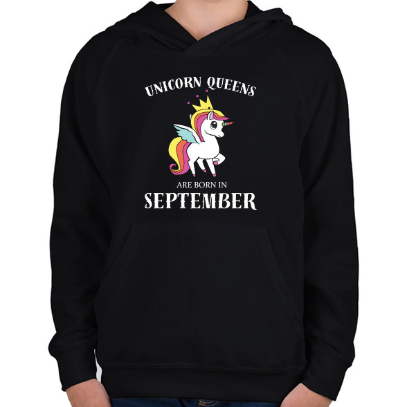 Unikornis királynők szeptemberben születnek-Gyerek kapucnis pulóver