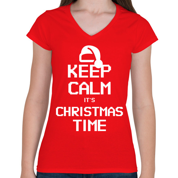 KEEP CALM ITS CHRISTMAS TIME-Női V-nyakú póló