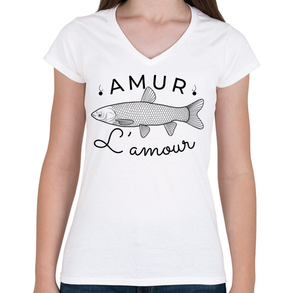 Amur Lamour Black-01-Női V-nyakú póló