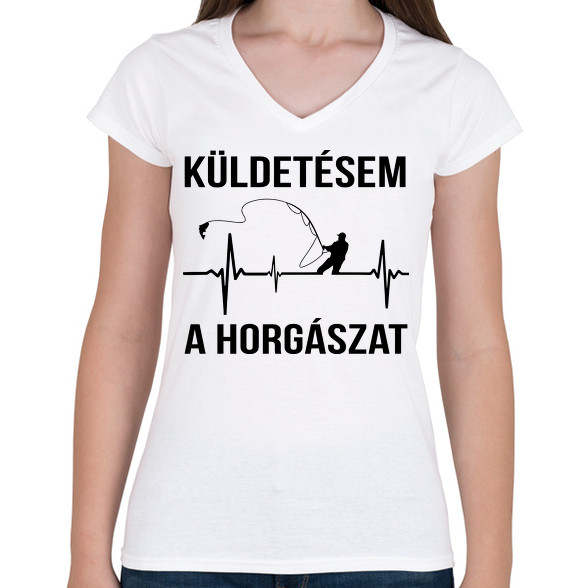 Küldetésem a horgászat-Női V-nyakú póló