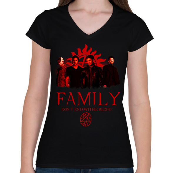 SUPERNATURAL FAMILY RED-Női V-nyakú póló