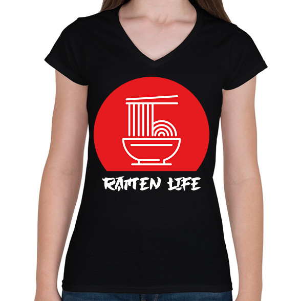 Ramen life-Női V-nyakú póló