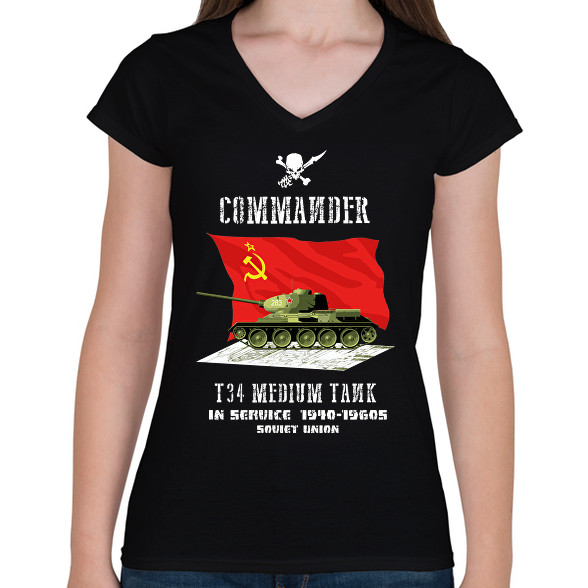 t34-commander-Női V-nyakú póló