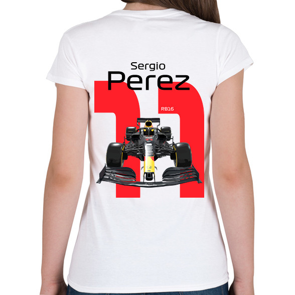 Sergio Perez 11 autóversenyző - fekete felirat-Női V-nyakú póló