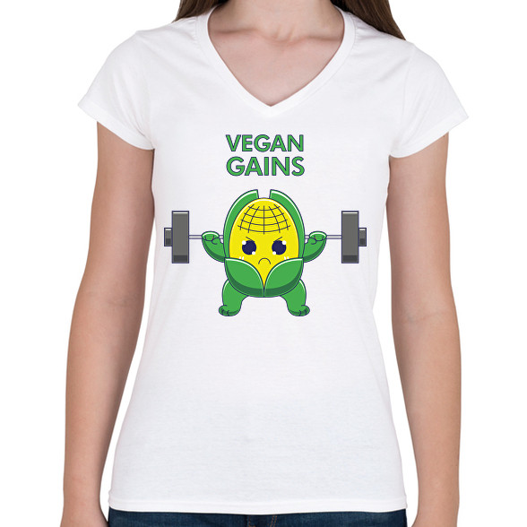 Vegan Gains-Női V-nyakú póló