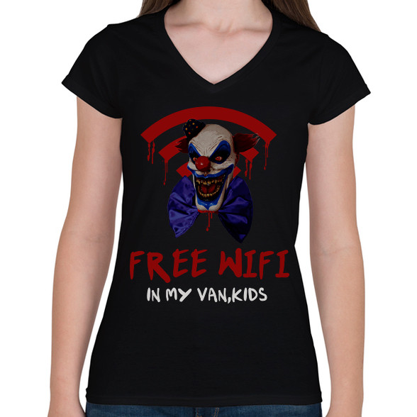 evil clown-free wifi-Női V-nyakú póló