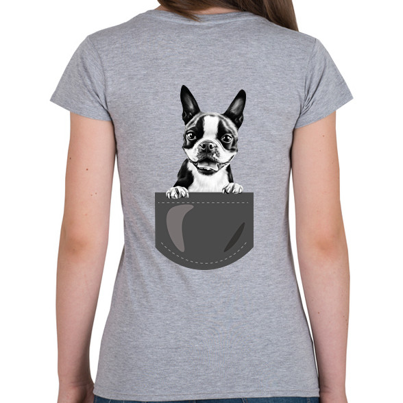 Boston Terrier - zseb-Női V-nyakú póló