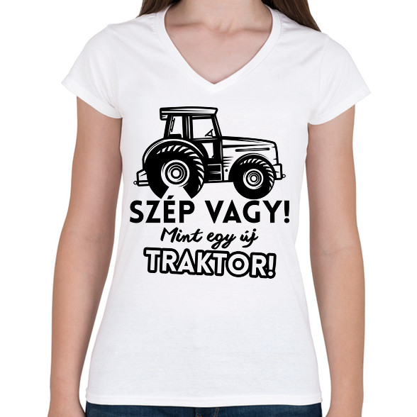 Szép vagy mint egy új traktor-Női V-nyakú póló