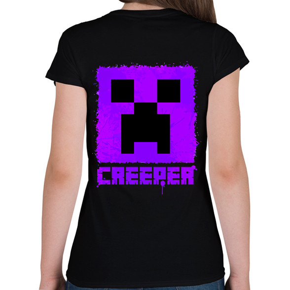 Minecraft creeper lila-Női V-nyakú póló